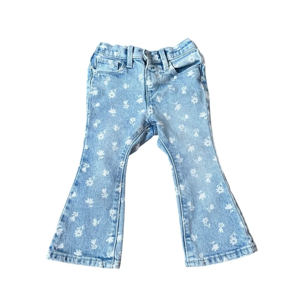Old Navy Flare‎ Jeans Kids Light Wash Floral Print Boho SIZE 2T
